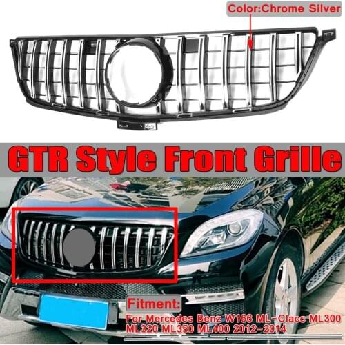 Chrome Silver For GTR GT R Style Car Front Bumper Grille Grill Trim For Mercedes For Benz ML W166 2012 2013 2014 Racing Grills