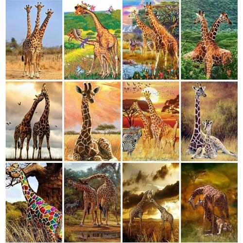 HUACAN Full Drill Diamond Painting Kits Giraffe Diamond Art Mosaic Animal Living Room Wall Decoration