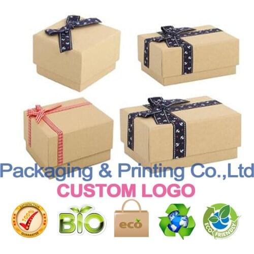 Natural Kraft Boxes two piece style with lift off lid,with ribbon bow,100% recyclable.Custom logo
