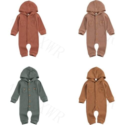 2021 Spring Newborn Infant Baby Boys Girls Romper Hooded Pocket Long Sleeve Solid Romper Jumpsuit Toddler Infant Clothes Outfits