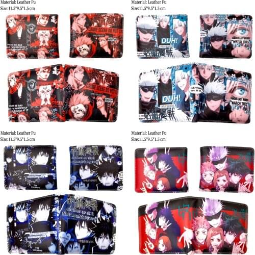 Anime Jujutsu Kaisen Leather Wallet Short Bifold Law Boys Girls Pu Zipper Coin Pocket Photo Card Holder Layers Purse Gift
