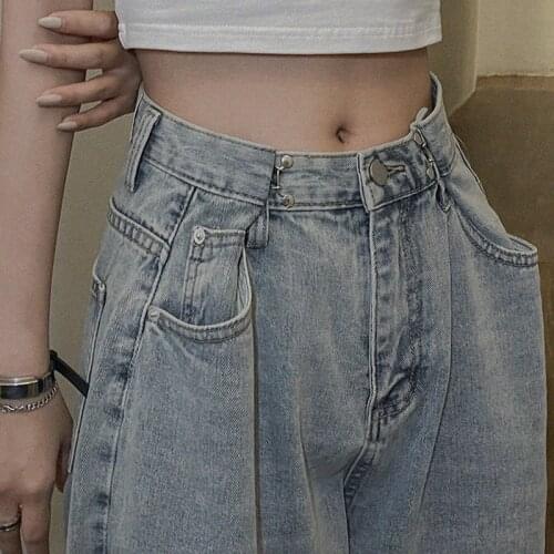 Kpop Denim Trousers Harajuku Wide Leg Pant Women Blue High Waist Jeans Pants Women Casual Denim Trousers Female Pantalon