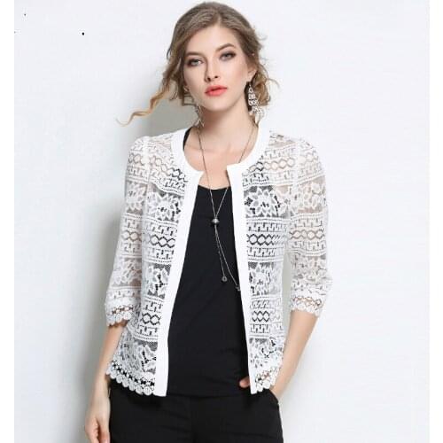 Lace Cardigan Summer New Crocheted Womens Shoes Sexy Cutout Slim Casual Shirt Kimono Top