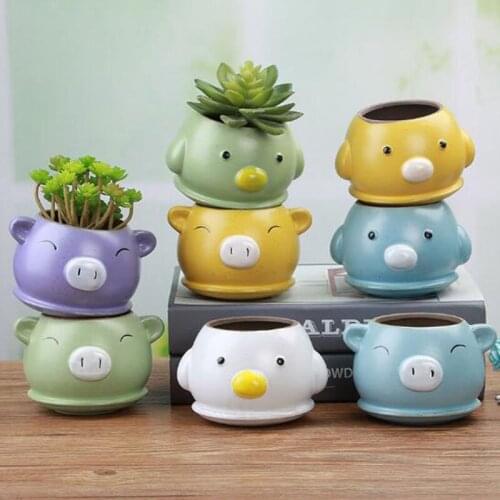 Cartoon Cute Animal Pig Bird Flowerpot Succulent Plant Pot Planter Container Flower Pot Vase Landscape Ceramics Home Decor