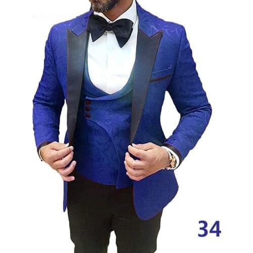 Butterfly Flower Men Suits Groom Tuxedos Shawl Satin Lapel Groomsmen Wedding Suits (White Jacket+Black Pants )