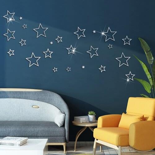 Stars Wall Stickers 3D Mirror Sticker for Childrens' Kids Rooms Bedroom Background Decoration Mural Decal Acrylic Home Decor