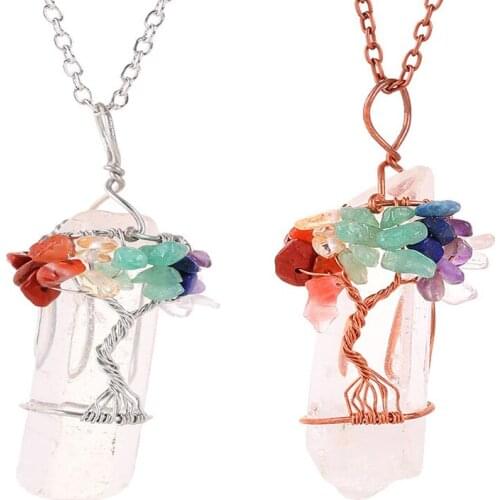 Natural Purple Quartz Opal Stone Pendants Handmade Rose Gold Color Tree of Life Wrapped Drop Shaped Crystal Pendant Necklace