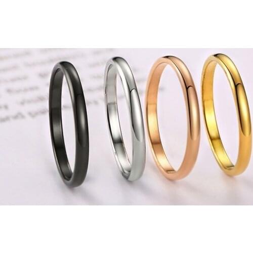 New 2mm Thin Rings For Women Girl Solid Stainless Steel Minimalist Ring Set Elegant Party Tail Ring Extra Small Size #3- #10