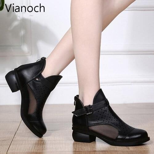 New Fashion Womens Shoes Summer Sandals Buckle Up Mesh Block Heels Lady aa0475