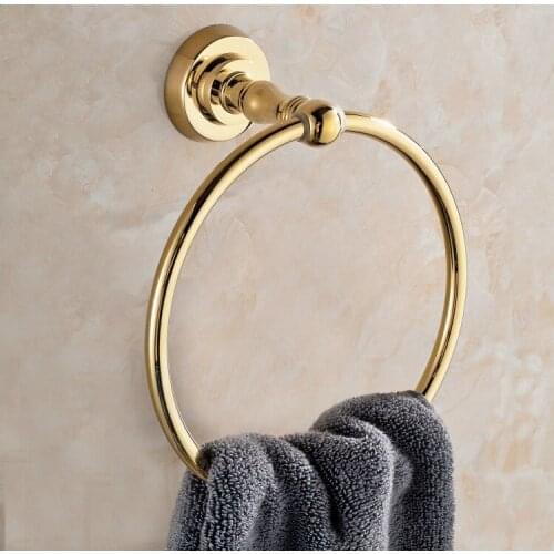 Gold Polished Towel Holder Carved Towel Ring Copper Wall Mounted Towels Holders Gold Bathroom Rings GB005c