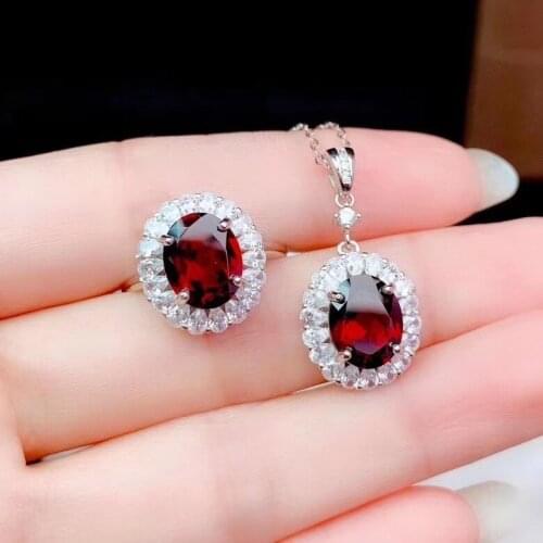Simple Elegant Garnet Jewelry set Natural And Real Garnet Set 925 sterling silver Fine jewelry 1pc ring,1pc Pendant