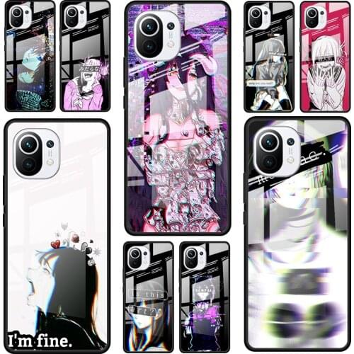 Sad Anime Aesthetic Senpai for Xiaomi Mi 11 Ultra Lite 10T Note 10 9T Pro CC9 CC9E 5G Luxury Tempered Glass Phone Case Cover