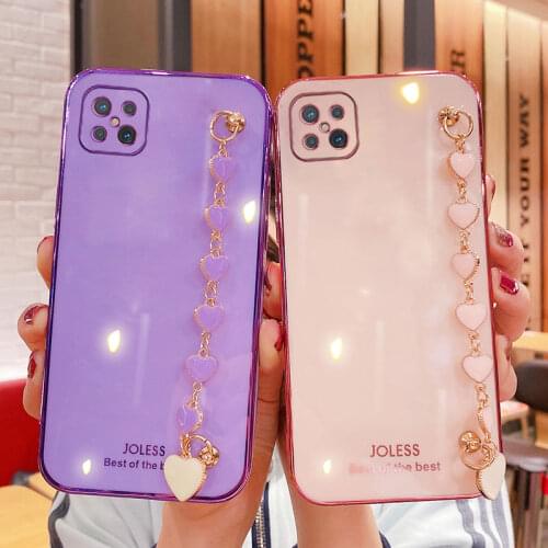 Wrist Chain Love Heart Phone Case For Oppo Reno4 Z 5G Luxury Camera Protective Cover For Oppo Reno 4 Lite 4F 6 Pro Case 4G Soft