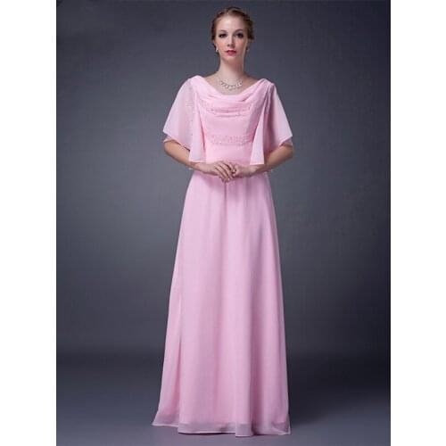 Pink Mother Of The Bride Dresses A-line Half Sleeves Chiffon Beaded Plus Size Long Elegant Groom Mother Dresses Wedding