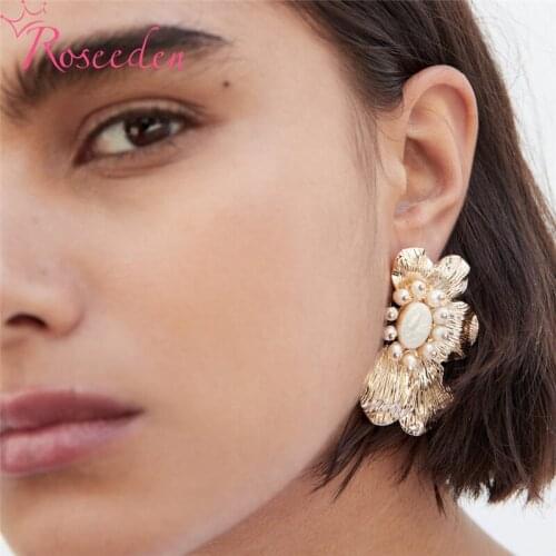 Gold Silver Color Pearls Drop Earrings Brides Flower Dangle Earring Wedding Engagement Jewelry RE4088