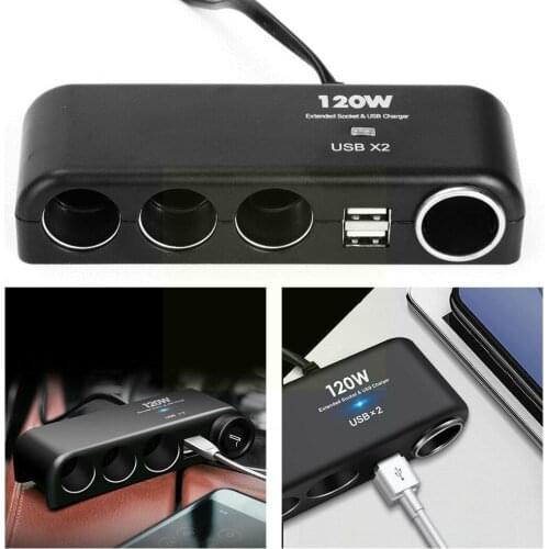 Universal 12V 24V 4 Way Cigarette Lighter Multi Socket Parts Charger Adapter Interior Car Dual Black Splitter ABS USB Auto Q4E3