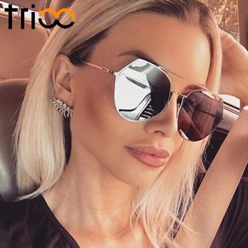 TRIOO Mirror Sunglasses Women Pilot Metal Shades Fashion Design Ladies Summer Oculos Lunette Summer UV400 Sun Glasses