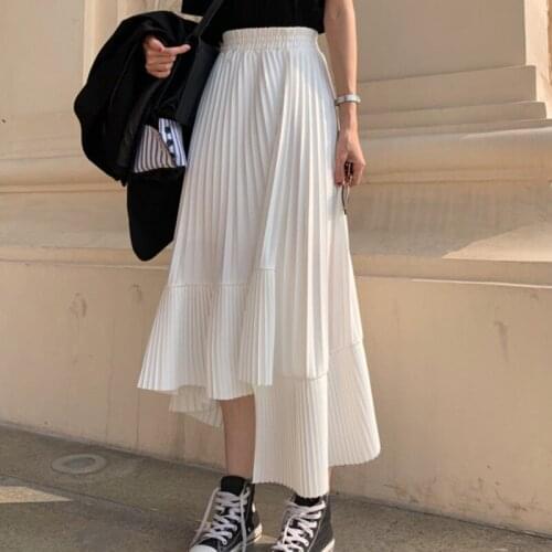 Solid Color Elastic High Waist Stitching Ruffled Irregular Pleats Woman Skirt Simple Fashion 2021 Autumn New X333