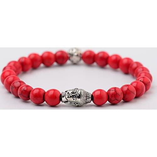 Red Turquoises Stone Beads Bracelet Women Buddha&Owl Prayer Yoga Energy Bracelets&Bangles Men ABD028