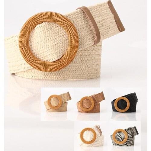 Womens Straw Widened Version of The Thick Wild Belt Elastic Woven Elastic Summer Skirt Decorative Belt Retro Brown Belt Width