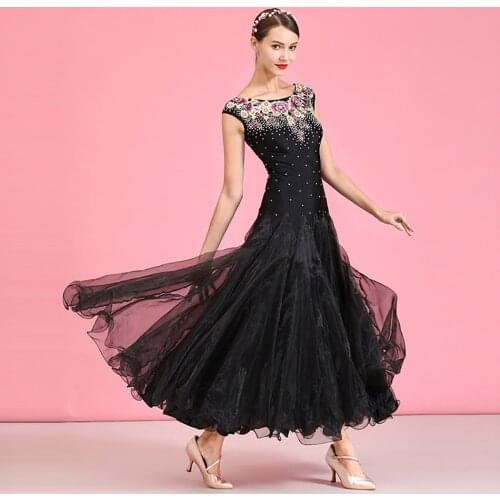 2021 New S7043 Female Latin Dance Dress Women Floral Neck Yarn Puffy Design Latin Dance Suit Belly Ballroom Performamnce