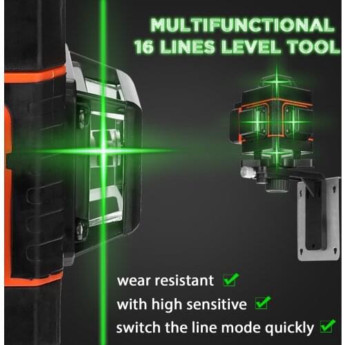 16 Lines Self-leveling Level Tool with 1.5M 3 Heights Adjustable Alloy Extension Bar Tripod Stand with Carrying Bag