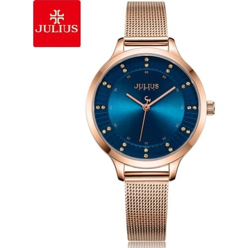 2018 Julius Watch Women Rose Gold Stainless Steel Mesh Band Japan Quartz Movement Waterproof Ladies Watch Dropshipping JA-1058