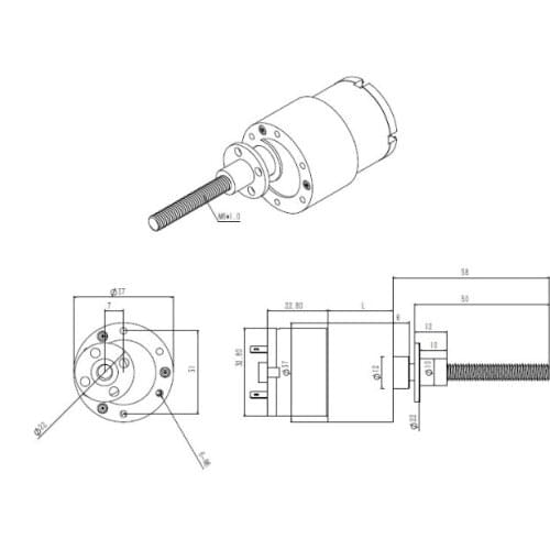 37mm miniature DC gear motor 6mm threaded screw shaft 12V24V low speed motor to send flange nut