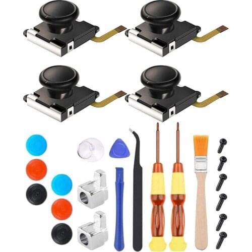 4 Pack) 3D Analog Stick Repair Kit for Nintendo Switch Joy Con with Metal Buckles/Screwdriver/Thumbstick Grips