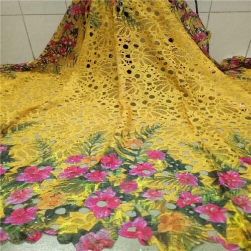 5 yards African cord lace fabric with embroidered chemical water soluble Nigeria milk silk guipure material for dress kc19-70