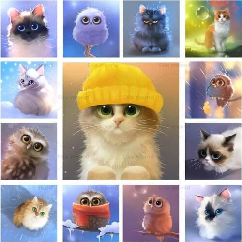 5D DIY Diamond Painting Owl Wall Sticker Animals Cartoon Cat Posters Cross Stitch Kits Embroidery Mosaic Full Drill Home Decor