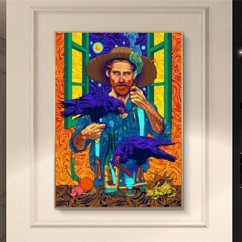 Abstract Van Gogh Holding A Bird Oil Paintings on Canvas Art Posters and Prints Famous Decorative Pictures for Home Room Cuadros