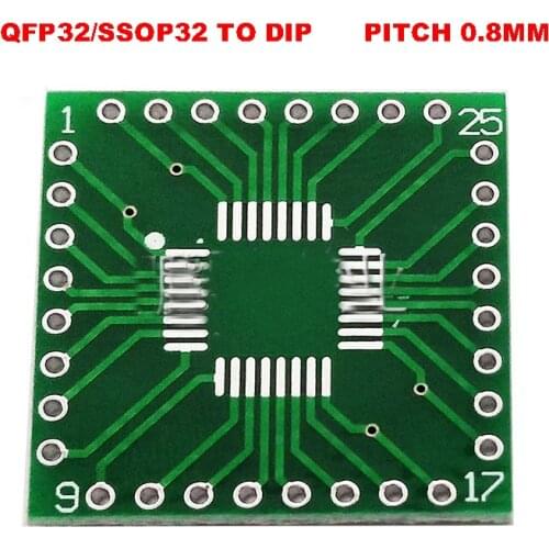 Free shipping 5pc Adapter PCB SOP32 SSOP32 QFP32 TQFP32 LQFP32 FQFP32 TO DIP 32 Transfer board 0.8mm pitch IC adapter Socket
