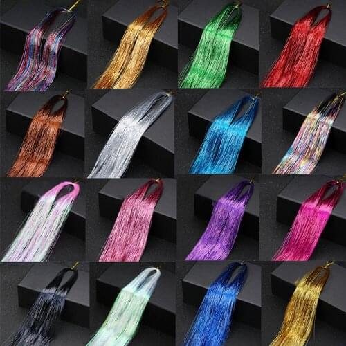 Sparkle Shiny Hair Tinsel Rainbow Silk Hair Extensions Dazzles Women Hippie For Braiding Headdress Long 93cm 120 Strands/bag