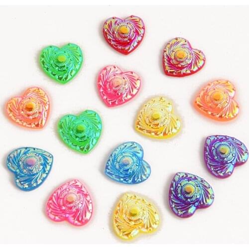 BOLIAO 50Pcs 12mm AB Color Heart Shape Resin Flat Back Glue on Bags/Clothes Home Accessories Decoration R390