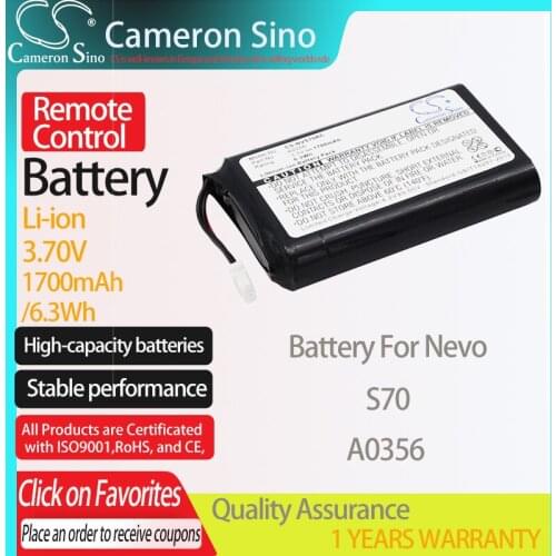 CameronSino Battery for Nevo S70 fits Nevo A0356 Remote Control battery 1700mAh/6.3Wh 3.70V Li-ion Black