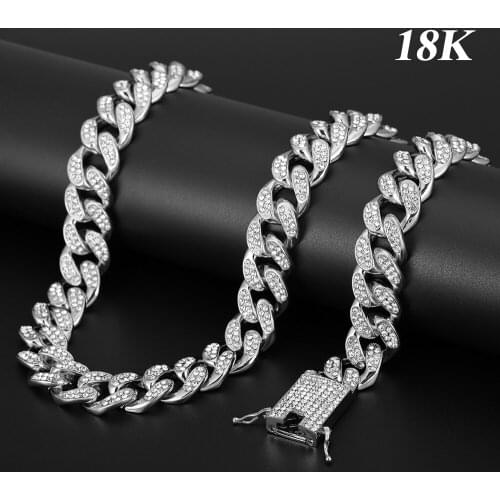 1.8cm Iced Out Chain Cuban Necklace Men Chain Hip Hop Chains Choker Gold Chain Rhinestone CZ For Mens Rapper Cuban Link Chain