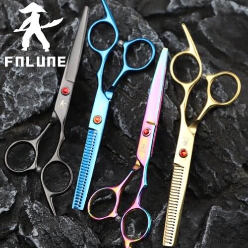 FnLune 6.0 Black Gold Professional Hairdressers Hair Scissors Japan 440C Barber Cutting Scissors Thinning Shears Hair Clipper