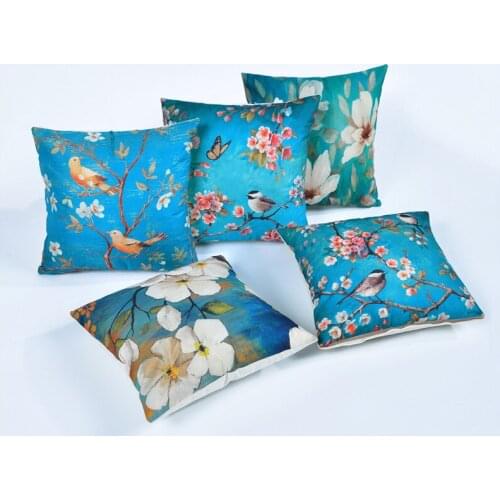 Hap-deer Watercolor flowers leaves Cushion printed linen Family affection Sofa Car Seat family Home Decorative Throw Pillow