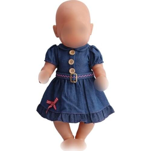 Doll clothes accessories Fashion Dark blue cowboy denim dress fit 43 cm baby dolls and 18 inch Girl dolls a6