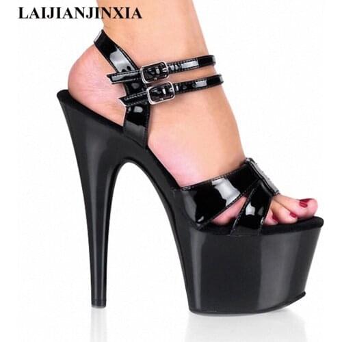 LAIJIANJINXIA 17cm Women High Square Heel Platform Summer Punk Shoes 7Inch High Heel Sandals Platform Pole Dancing Shoes