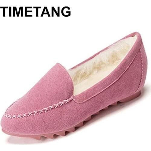 TIMETANGplus size women moccasins handmade sewing shallow flats loafers multi-color slip-on plush warm cotton shoes casual cozy