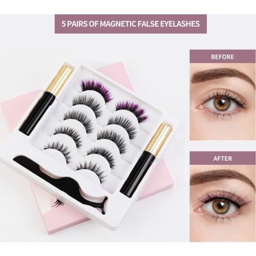 5 Pairs Of 3D Magnetic False Eyelashes Set With Eyeliner Tweezers Waterproof Long-lasting Thick Volumn Lashes Extension TSLM2