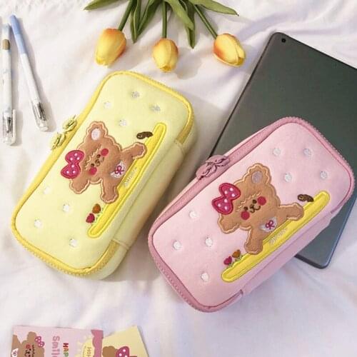 Cartoon Ins Korea Fashion Bear Cosmetic Cases Cute Student Pencil Bag Case Holder Large Capacity Home Storage Girls Case High