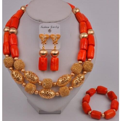 Nigerian Wedding Coral Beads Jewelry Set African Bridal Set Coral Necklace Jewelry Set 319-G2