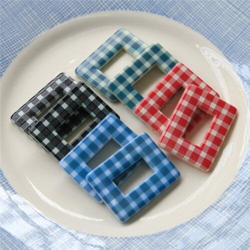 Newest 40pcs/lot color lattice pattern print geometry rectangle shape resin beads with holes diy jewelry garment accessory