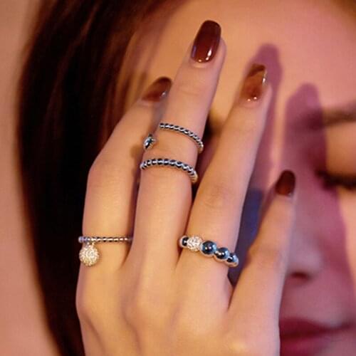 New Little Snowball Inlaid Zircon Rings Round Beads Geometry Ring For Women Girl Girlfriend Birthday Party Gifts