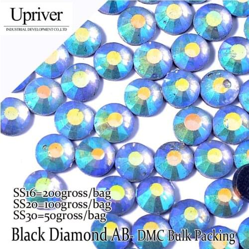 Upriver Wholesale Large Pack Bulk Packing Machine Cut Wholesale SS16 SS20 SS30 Black Diamond AB Hotfix Rhinestones