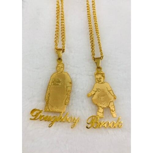 Customized Photo Name Necklace For Family Pet Cartoon Picture Personalized Stainless Steel Jewelry Pendants Logo Nameplate BFF