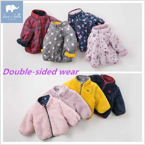 DB9239 dave bella baby Reversible coat children autumn winter print outerwear kids unisex tops boys girls high quality coat